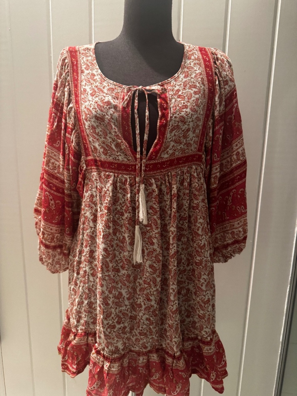 RACHEL ZOE ORANGE PAISLEY BOHO MINI DRESS TASSELS SMALL